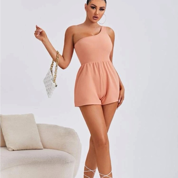 SHEIN Peach One Shoulder Romper - Picture 5 of 5